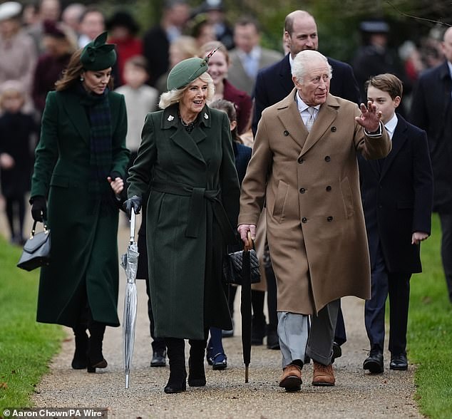 Charles waved to onlookers as Catherine held the hand of her Prince Louis, her youngest child