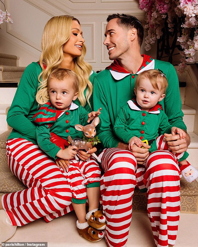 Another post showed her wearing matching pajamas with her husband Carter Reum and their two children, Phoenix, 23 months, and London, 13 months