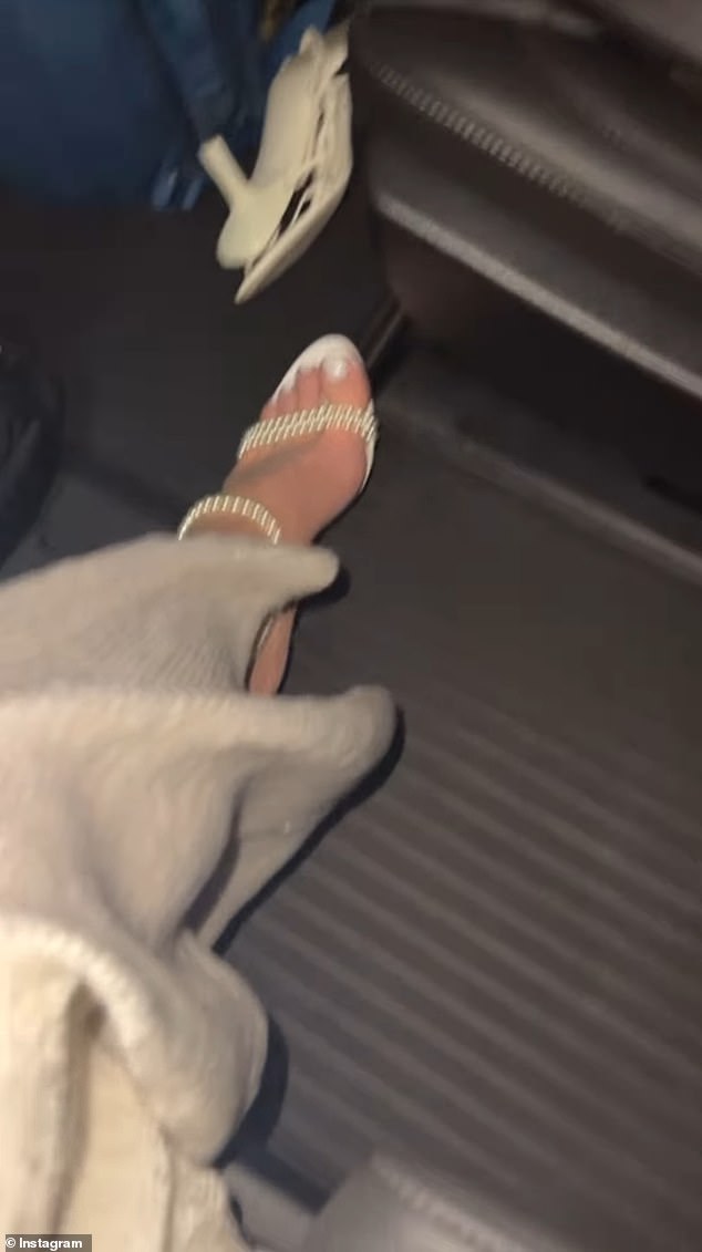 On her Instagram Stories, Kylie shared a clip of herself heading to their quiet winter wonderland party with her two children: daughter Stormi, six, and son Aire, two. In addition to a clip of her stilettos with straps covered in pearls, she was heard singing a Christmas carol, Rudolph the Red-Nosed Reindeer, with her children.