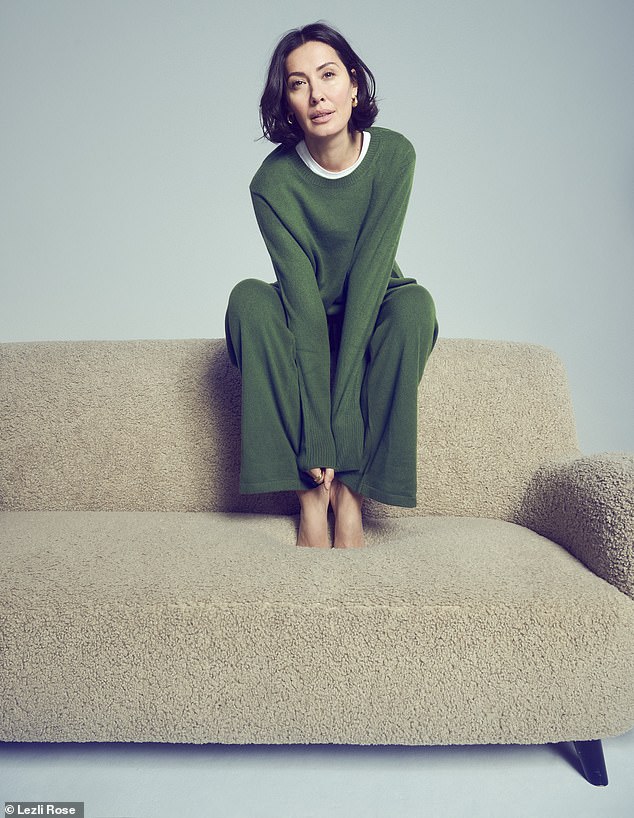 Green boxy jumper, £147.50 and wide leg trousers, £147.50, chintiandparker.com