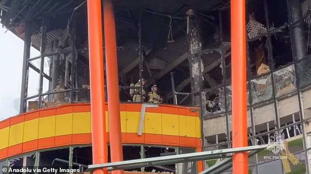 A screen capture from the video shows how a shopping center was damaged after an explosion, killing one person and injuring nine others, the Emergency Situations Ministry said on December 25 in Vladikavkaz, Russia.