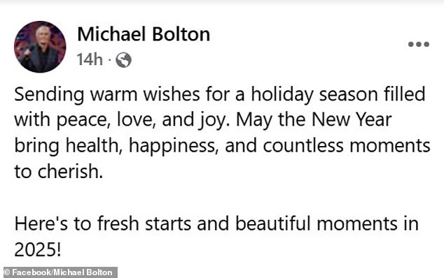 “Sending warm wishes for a holiday season full of peace, love and joy. May the New Year bring health, happiness and countless moments to cherish,” he wrote