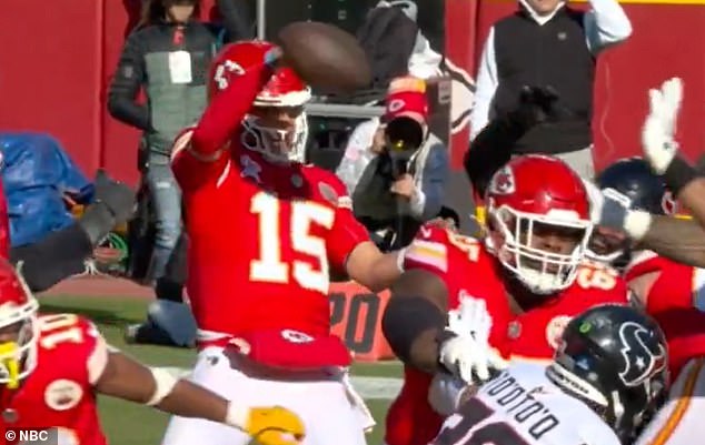 Mahomes appeared to fumble during the second quarter of Saturday's game against the Texans