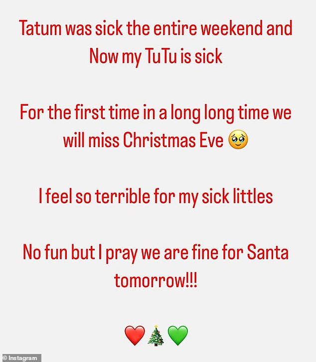 However, Khloe skipped the annual event because her children were sick, writing on Instagram: 'Tatum was sick all weekend and now my Tu Tu is sick'