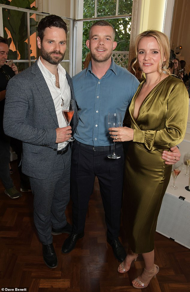 Aikman with her husband Matt Kennard (left) and fellow Gavin & Stacey star Russell Tovey (center) in 2019 – the year they exchanged vows