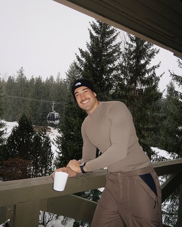 Soldo also shared a few photos of himself posing on a balcony in front of the snowy forest