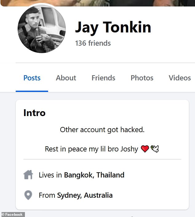 Jayson Tonkin, who left Thailand after Josh's tragic death in their Pattaya hotel room, has set his Facebook page to private as he posted a tribute to 'my little brother Joshy'