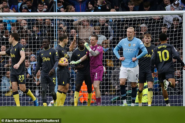 Goalkeeper Jordan Pickford denied Haaland to keep the scores level in Manchester