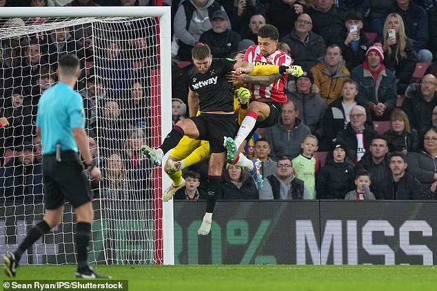 The Polish veteran collided in the air with Southampton's Nathan Wood during Thursday's match