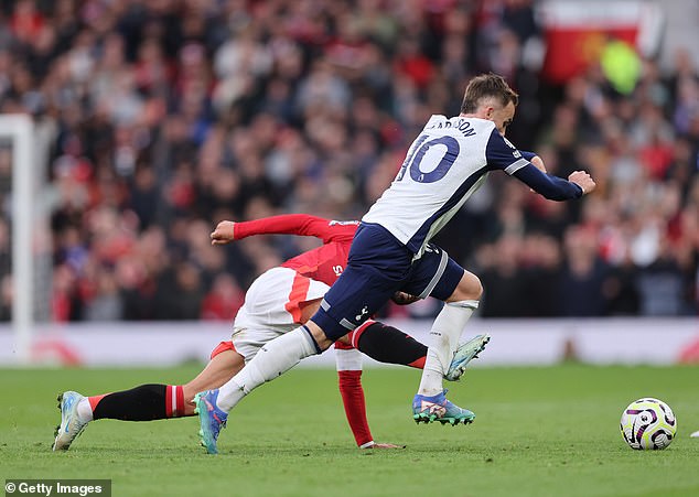 The Portuguese midfielder was sent off just before half-time in the humiliating 3-0 defeat to United after scraping his boot against James Maddison's leg.