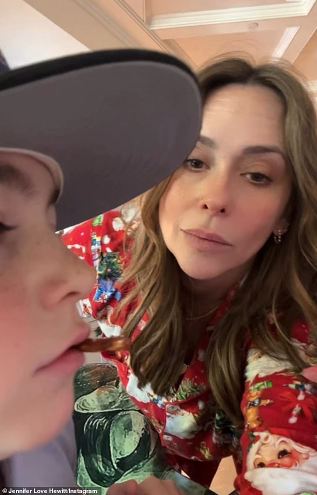 The 45-year-old actress uploaded a video to Instagram on Thursday showing her attempt to distract her first-born child from his iPad