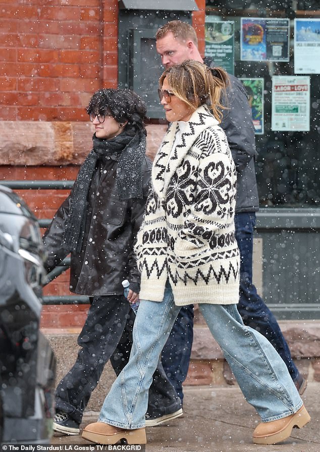 The Atlas producer-star and Muñiz were accompanied by a towering bodyguard on the celebrity-filled streets of Aspen