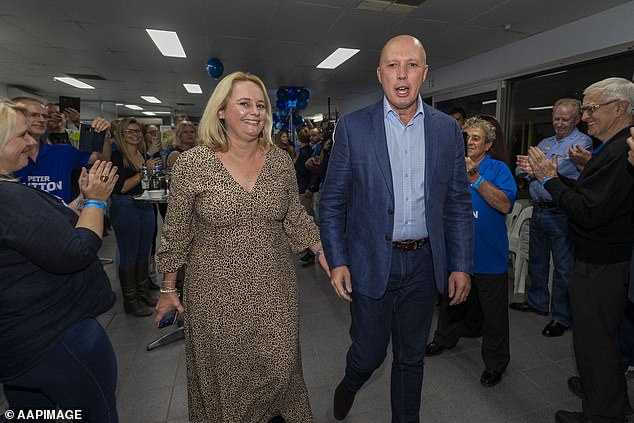 Opposition Leader Peter Dutton owns a farm at Dayboro in Brisbane's north, along with two investment properties in Brisbane's city center (he is pictured right with his wife Kirilly)