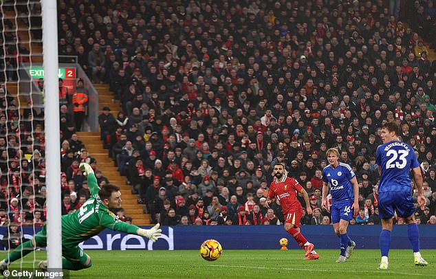 The Egyptian scored his 16th Premier League goal of the season to help the Reds get past Leicester