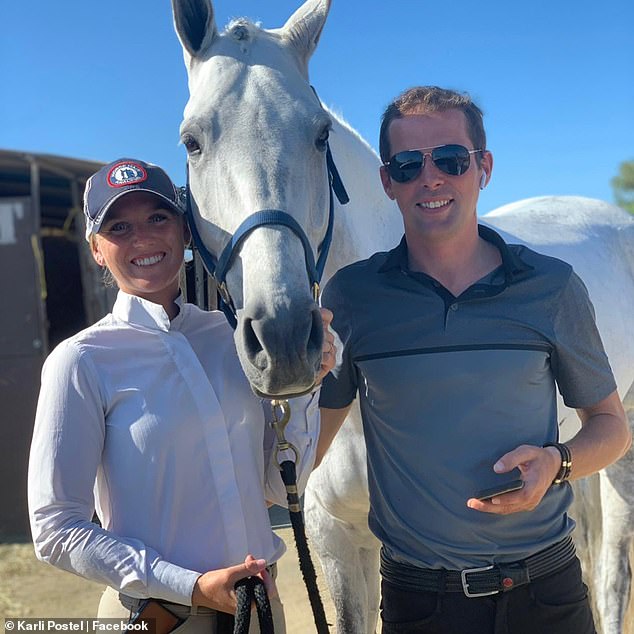 John Mellencamp's fake baby refused to 'confirm or deny' DailyMail.com's report that she had begun a months-long affair with her horse trainer Simon Schröeder (R) while his wife Karli Postel (L) was pregnant with their second child