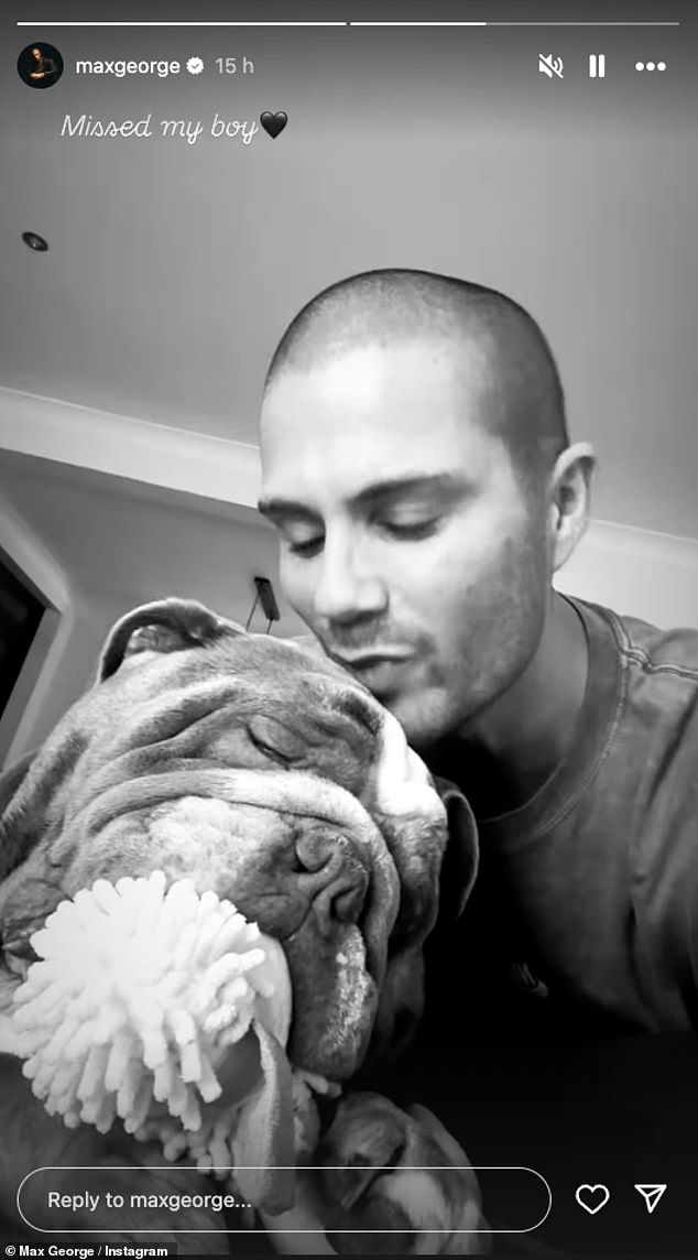 The former Strictly star couldn't wipe the smile off his face as he kissed his dog on the head and wrote 'Missed My Boy'