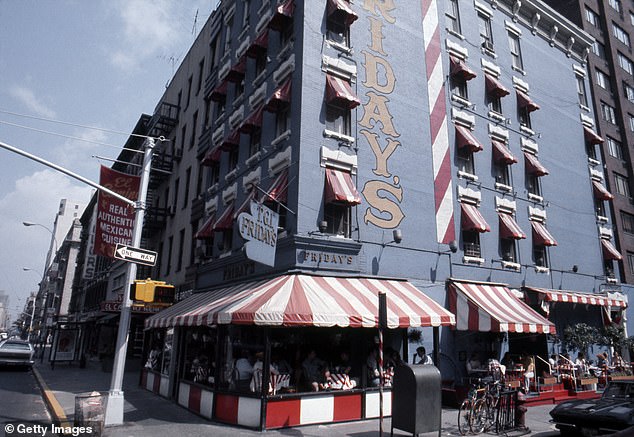 A view of the exterior of the original TGI Friday restaurant, located at the corner of 63rd Street and First Avenue in 1976 in New York City