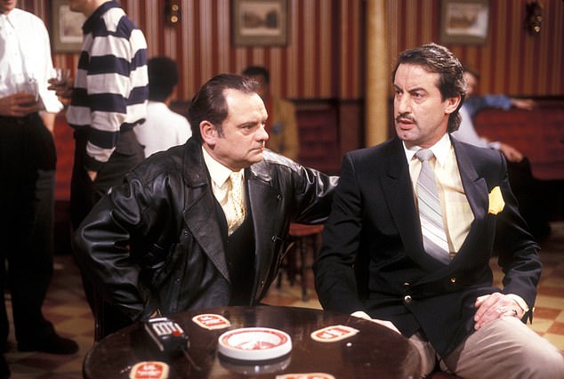 Sir David Jason (L) as Derek 'Del Boy' Trotter and John Challis (R) as Boycie on the set of Only Fools and Horses