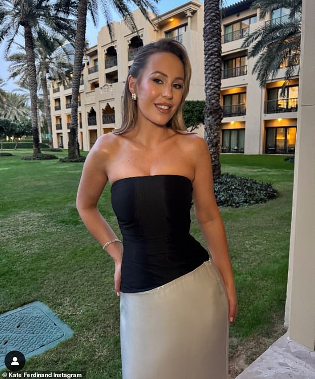 The WAG, 33, showed off her incredible figure in a black and white dress as she posed for photos ahead of the lavish event