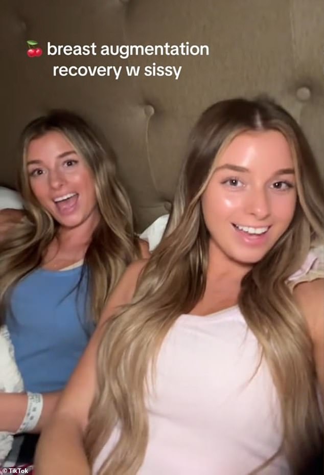 The twins posted on TikTok, shown above, about the reconstructive surgeries they underwent after their mastectomy. They said they know their mother is 'glad we made it happen'