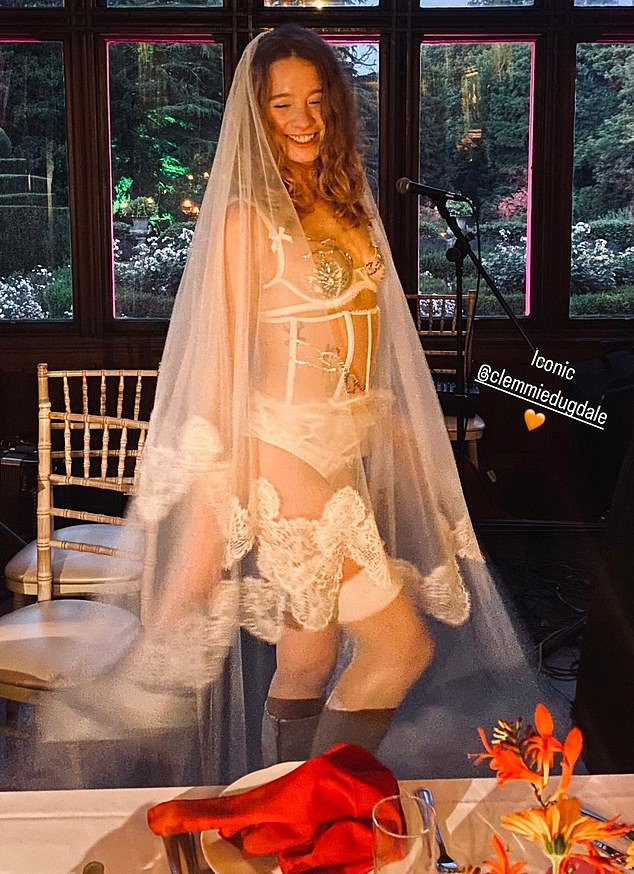 Clemmie Dugdale stripped down to her lingerie at her wedding reception. She is now expecting her first child