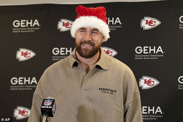 Kelce is thrilled with the gift and wore a Santa hat during his press conference on Christmas Day