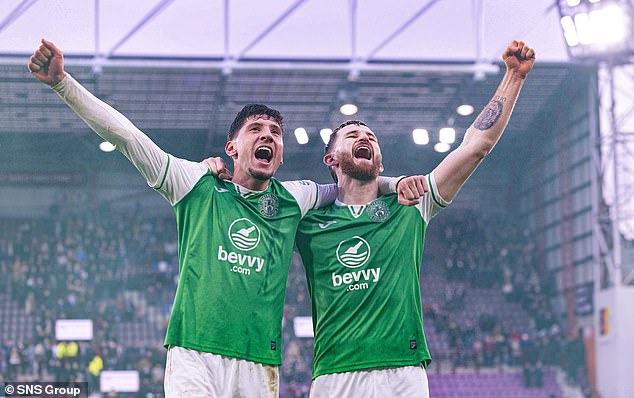 Hibs celebrate victory at Tynecastle after turning their season around