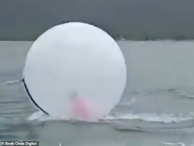 Rescuers thought about opening the bell through the zipper and then decided it was best to tie a rope to it and drag it to the beach shore