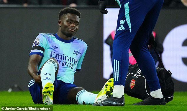 Saka suffered a hamstring injury against Crystal Palace last week and will be out for 'more than two months', according to Arteta