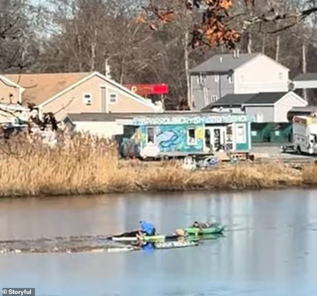 The Mastic-Beach resident ran to her basement, grabbed a paddleboard and ran outside, where she carefully walked across the thin ice toward the troubled man.