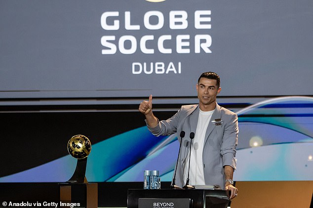 While accepting an award at the 2024 Globe Soccer Awards in Dubai, 39-year-old referred to Georgina as 'his wife'