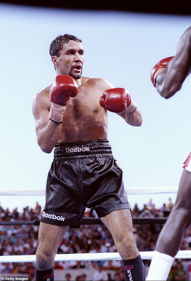 Fenech is considered by most good judges to be Australia's greatest boxer, with world titles in four weight classes. He is depicted in his first battle with Azumah Nelson