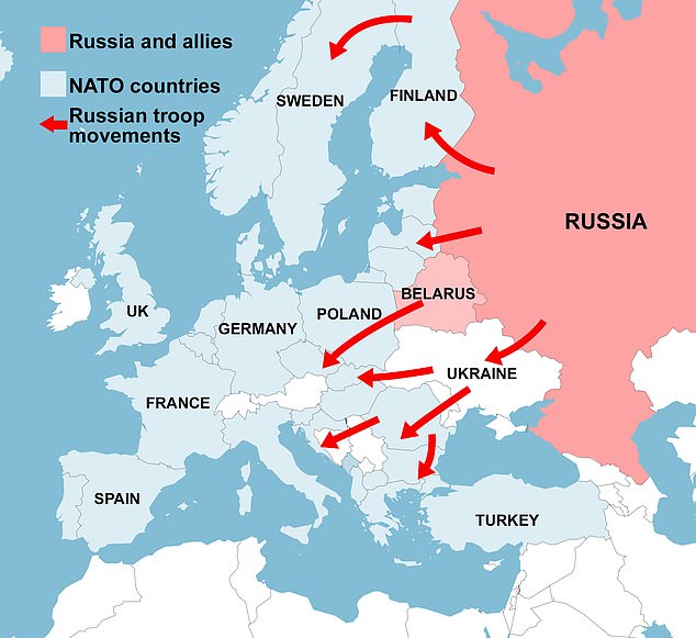 The image shows what a potential land grab by Putin could look like, according to defense expert Professor Anthony Glees