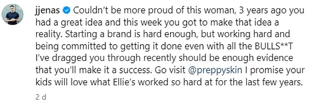 He wrote: 'I couldn't be more proud of this woman, 3 years ago you had a great idea and this week you got to make that idea a reality'