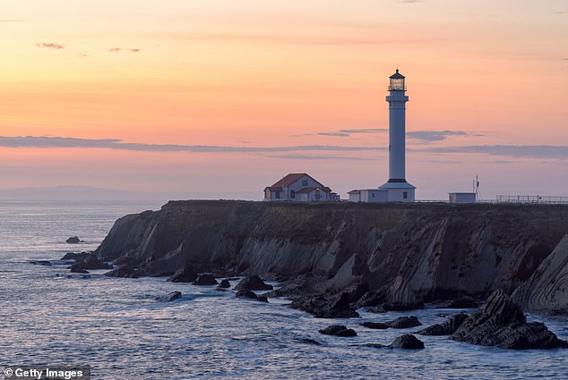 The Point Arena Lighthouse at sunset. It is one of the most sustainable tourist destinations in the small town of only 451 inhabitants