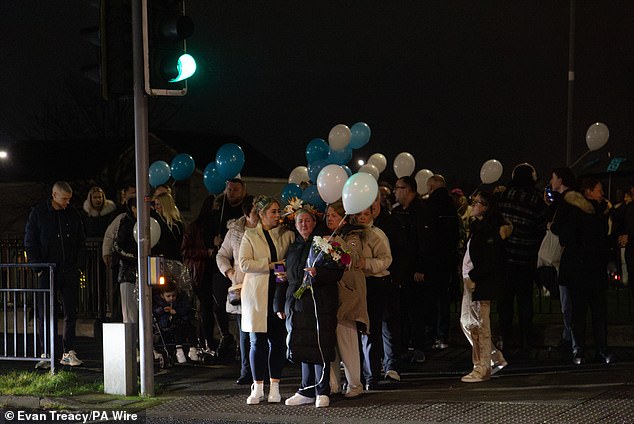 A vigil was held at the site where the tragedy occurred on Friday evening, during which blue and white balloons were released