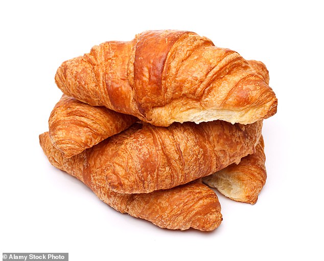 A stack of fresh croissants (stock image). The study suggests that eating breakfast may reduce inflammation that can build up in the body overnight and affect muscle strength