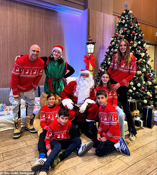 The AFL WAG spared no expense during the luxurious festive getaway with her husband Chris and their four children: son Oscar, 13, daughter Billie, 10, and twins Tom and Darcy, eight. All depicted