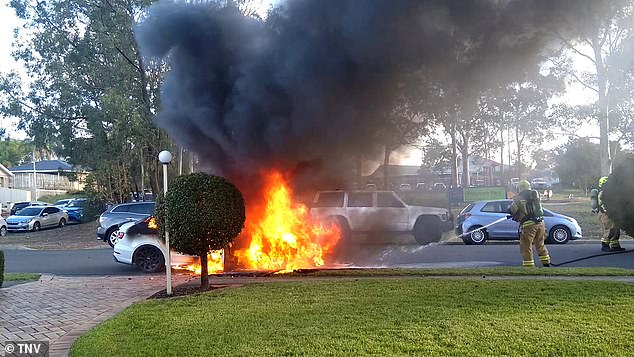 The suspected getaway car (photo) was later found burned out three kilometers away in another suburb