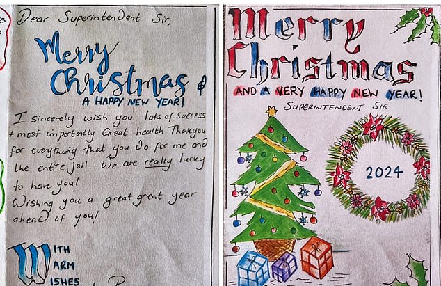 MailOnline was shown a Christmas card Mann had made from Mr Lal, in which she writes: 'Dear Chief Inspector Sir. Merry christmas. Happy New Year!