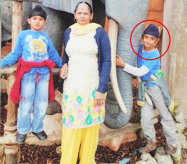 Sukhjeet Singh's mother with his two children Aaron and Arjun in India