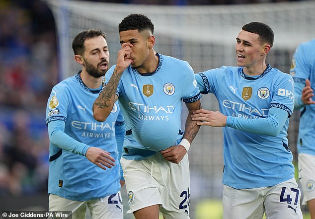 Savinho (centre) had scored the opening goal, his first in the competition for the champions