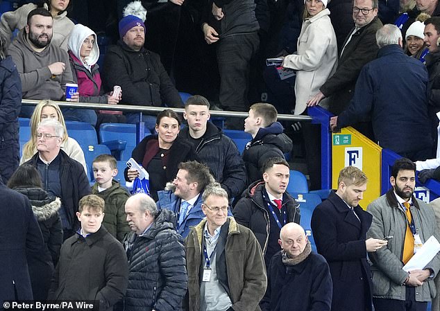 The I'm A Celeb star, 38, was in the crowds with three of her four children as Everton took on Nottingham Forest at Goodison Park