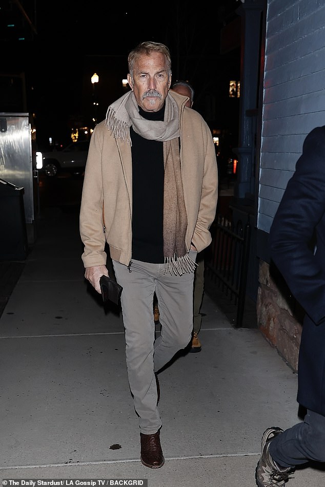 Kevin Costner, 69, also attended in a simple outfit, paired with a fringed scarf and a gray mustache and goatee.