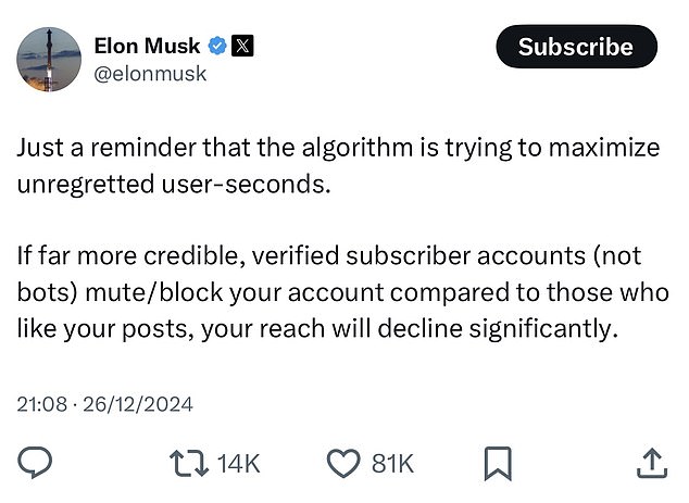 Musk, who immigrated to the US from South Africa and became a citizen in 2002, did not respond to requests for comment, but did post about the X algorithm on Thursday evening.