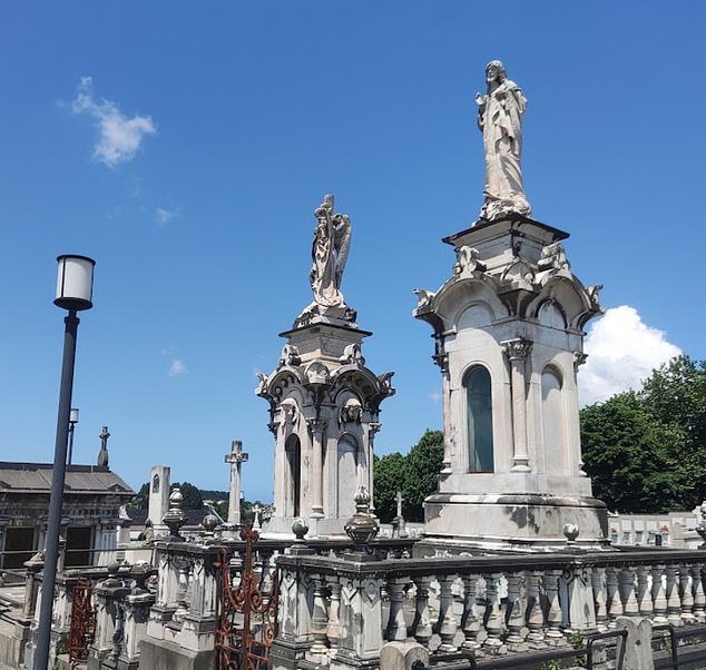 The surreal episode took place yesterday between 1pm and 3pm at the La Carriona municipal cemetery (pictured) in the Asturian town of Aviles.