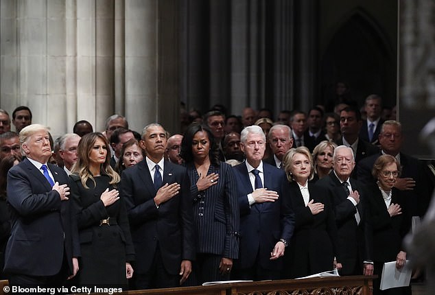 Presidents Donald Trump (left), Barack Obama (third from left) and Bill Clinton (fourth from right) are all younger than President Joe Biden, despite taking office years before the 82-year-old commander in chief