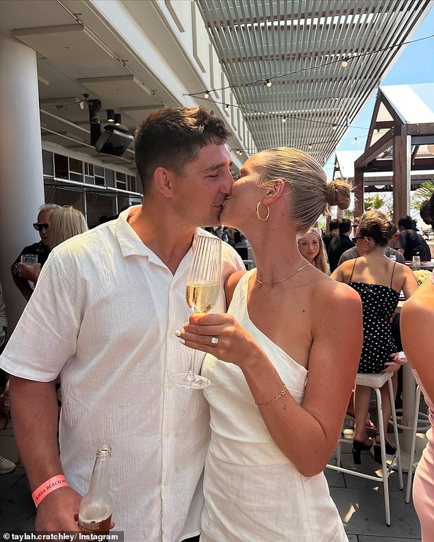 The couple shared a sweet photo of them stealing a kiss during their engagement celebrations