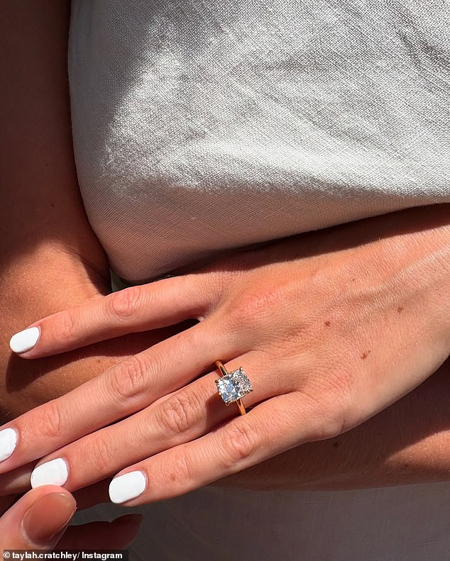 Taylah also showed off a close-up of her hand and her very impressive diamond sparkler