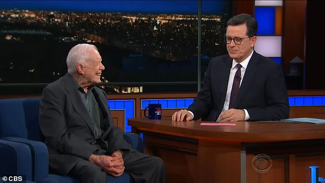 Host Stephen Colbert asked Carter what it took to become president